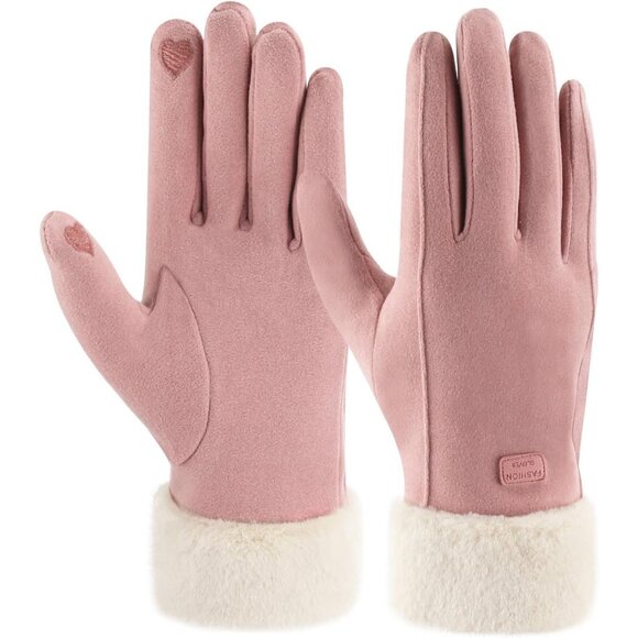 Accessories - Women's Pink Winter Warm Touchscreen Thermal Fleece Lined Cold Weather Gloves